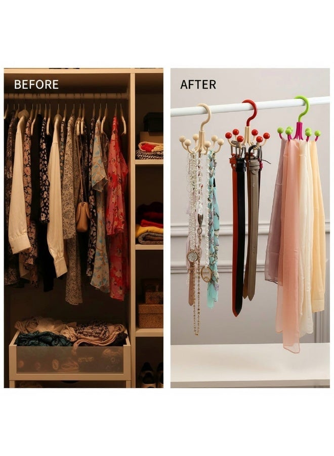 علاقة ملابس دوارة بستة خطافات للأوشحة والملابس الداخلية والإكسسوارات، مصنوعة من بلاستيك متين، قابلة للدوران 360 درجة، لتنظيم الملابس وتوفير المساحة في الخزانة. - Image 2